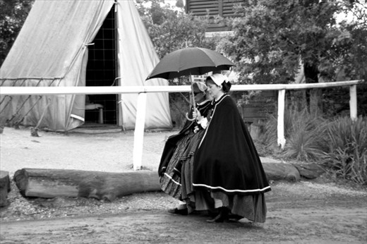 These ladies were from a  group of people in gold mine tour. They were dressed like the gold mine people.
