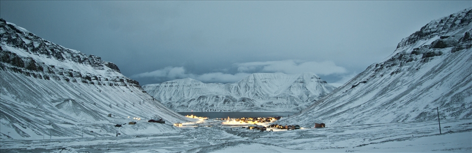 Landscape of Longyearbyen, Svalbard at noon. So close to Polar Bears.