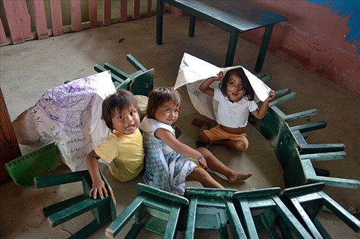 Children playing at a local preschool  visited by volunteers.