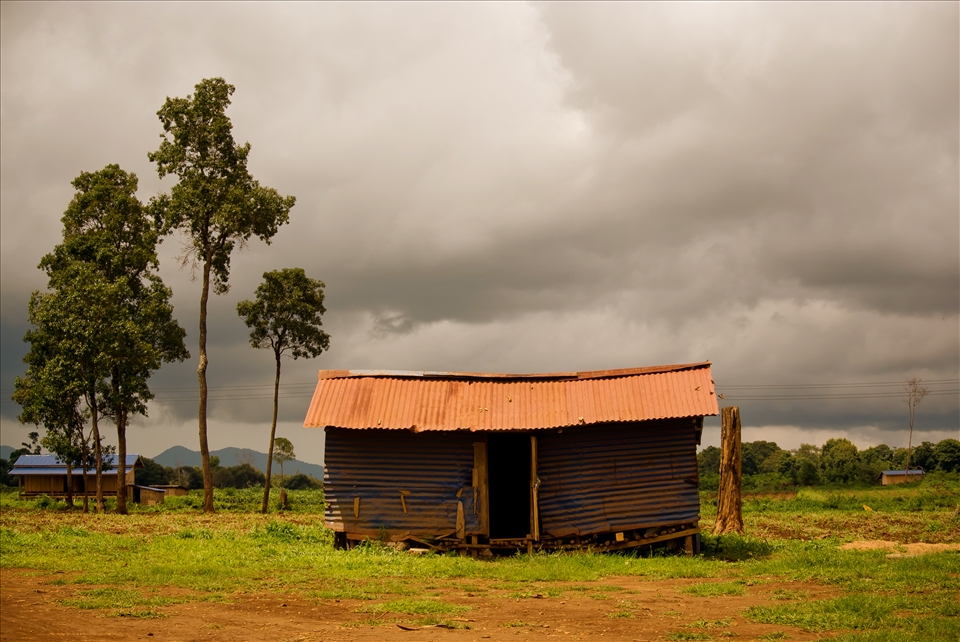 A modest home belonging to a coffee farmer and his family, who live on a coffee 