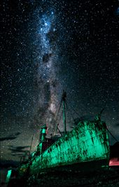 Otherworldly: A derelict whaling boat sits beneath the Antarctic night sky.: by ericlewphoto, Views[965]