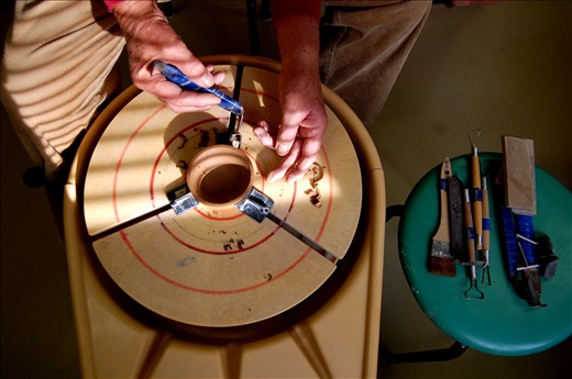 The modern and electric pottery wheel where the magic takes place. 