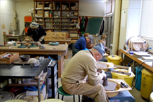 This is the room where I did pottery lessons for a year with Yoshida-san. Normally just him and I, it occasionally fills with other potters.