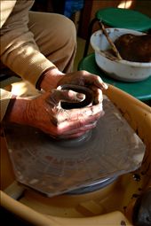 I don't speak much Japanese so Yoshida-san shows me each technique himself. His old and crooked fingers still manage to pull beautiful pots.: by escape, Views[574]