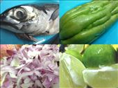 From top-left clockwise: Torpedo Scad, Bitter gourd, Lime, Red Onion: by escarraga82, Views[297]