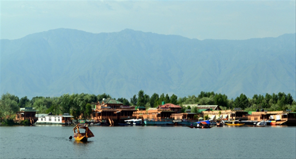 Dal Lake with House Boats and Shikara on it in Srinagar.