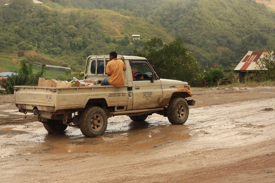 Even, the condition of the roads are not so good, it is not a reason for a people here not doing their daily life routine. Pick up truck is common vehicle to see at here.
