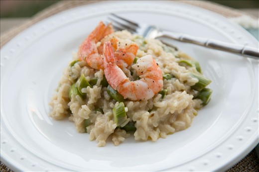 Asparagus Risotto with Pan-Seared Shrimp 