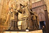 The tomb of Christopher Columbus  is located inside the Seville Cathedral in  Spain.  You can find   four  allegorical figures on top of his tomb  representing the four kingdoms of Spain during Columbus’ life, Castille,  Aragon, Navara and Leon.  It was designed by the sculptor Arturo Melida. It was originally installed in Havana 
before being moved to Seville after Spain lost control of Cuba.: by euroangel, Views[4136]