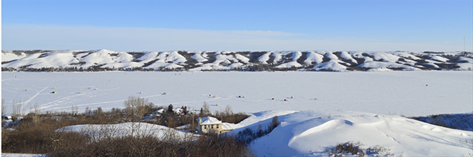 Ice fishing on the Qu’Appelle Valley lakes is a popular cold weather activity.