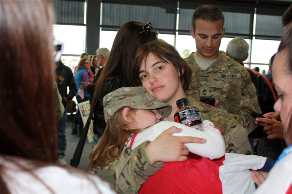 A female soldier after a deployment