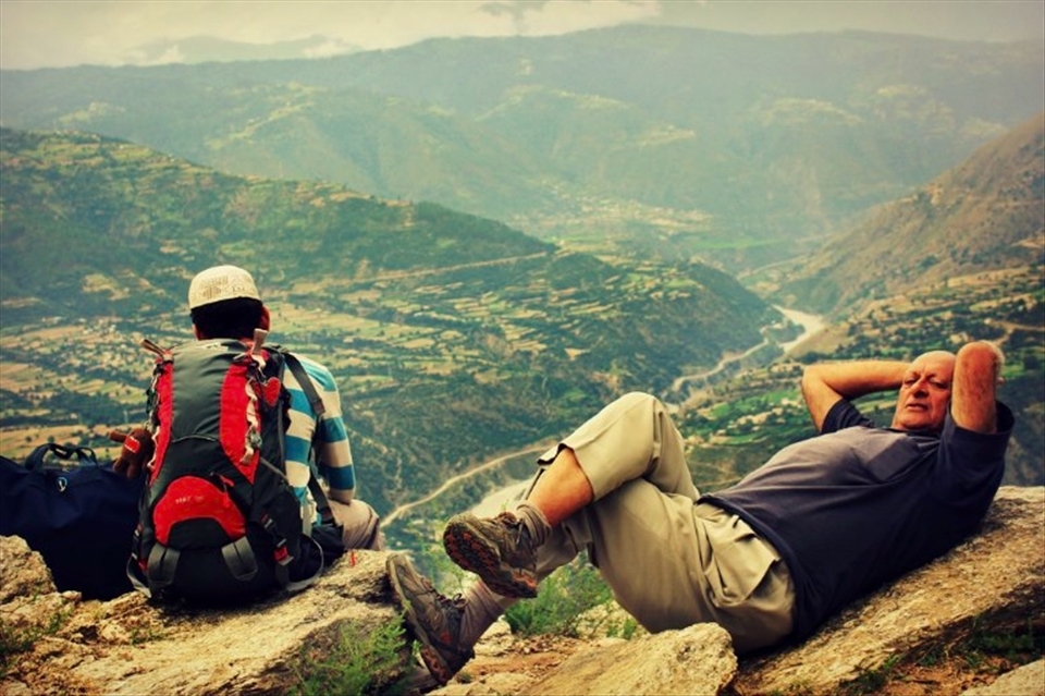 halfway resting point on the hike down to the city from the village at 8000 ft