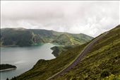Street around the lake „Lago do Fogo“ -Picture 6184- 

To claim streets in Sao Miguel are narrow and steep is an understatement.You need steady nerves to drive your car around the island being not a local. The good thing is, tell the busdriver where you live, he will deliver you very close.: by fastimage, Views[764]