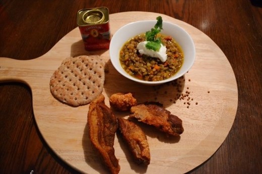My plating: lentils with smoked pancetta & chicharron