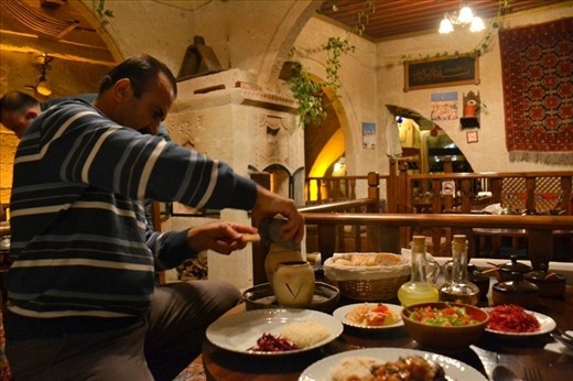Testi kebap is one of the traditional meals of Central Anatolia. It is more like a stew and it has to be cooked in oven for almost four hours. When it is served, the clay pot is broken and delicious food is prepared to be eaten.