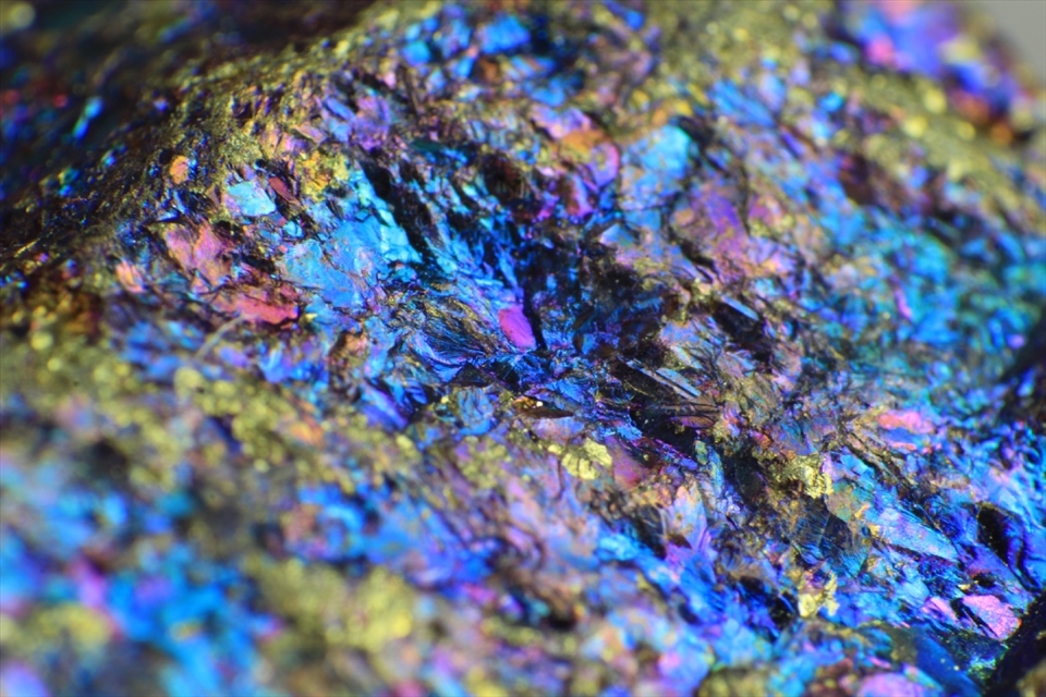 Macro shot of Bornite also known as Peacock Ore.