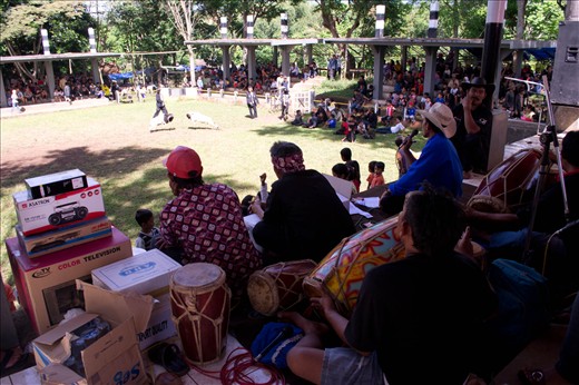 When two strong male rams are fighting, they will accompanied by kendang pencak music. Kendang pencak music is Indonesian traditional music. It is used in the gamelan ensembles. There is a singer and kendang's player play good music. The supporters will dance everytime his rams in action.  The padepokan's winner of this competition will get prizes, such as television, radio compo, digital video disc, etc.