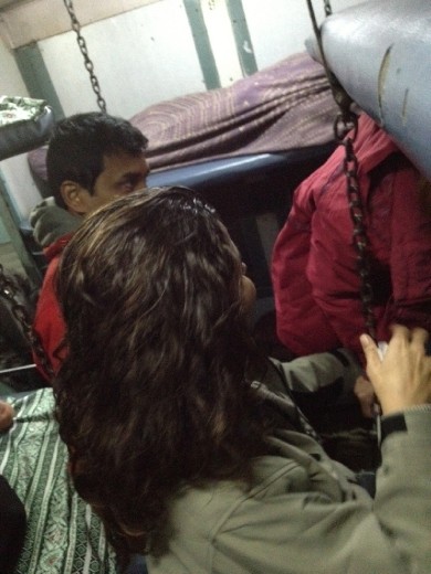 Negociando espaço para as malas.