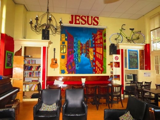 The Cafe in the hostel that I work. Remember, this is right on the edge of the Red light District,