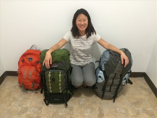 Done!!! We did it!!! Our next +\- 10 months lives in those 2 backpacks, quite crazy! 
The orange one is just a day backpack  