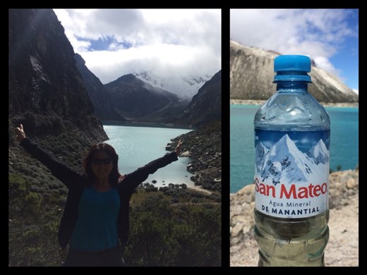 Same as home! Evian water bottle! :-) 
Don't forget though that Cordillera Blanca is even higher than the Alps, elevation of the highest mountain here is 6768 m- 22205 ft.  
