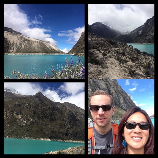 We hiked around the Laguna Paron (4155 m - 13632 ft). We took transportation from Caraz at 2000 m to la Laguna Paron at 4000 m. We weren't acclimatized, we shouldn't have done it. We had and still have headaches and feel so tired. :-(