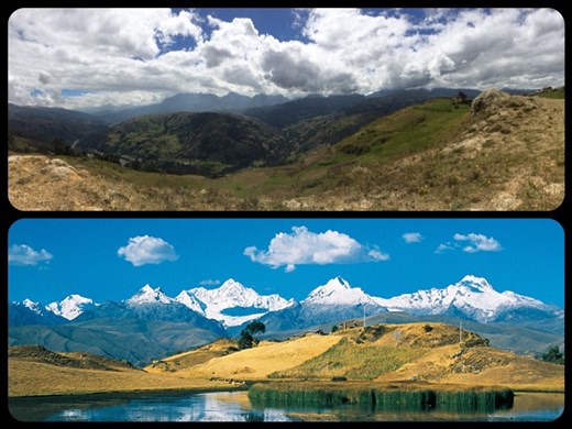 Laguna Wilcacocha near Huaraz. 4,300m (12,900 ft), roughly 1,000m higher than Huaraz. Top photo is ours, bottom one is from Google. We picked the wrong season! Too many clouds his time of year :-(