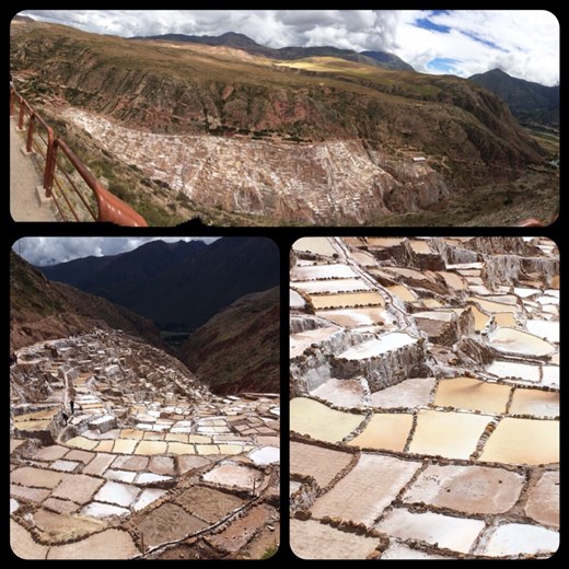 Salt mines of Maras! So beautiful. Part of the previous excursion. Wonderful terraces of salt. Used by the Incas. And still used today. 