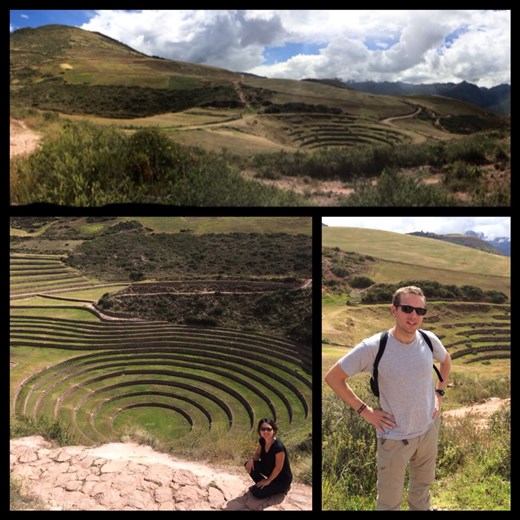 Third stop on same excursion of yarn and salt mines. Moray ruins. Amazing circular terraces used for agriculture. Likes like it was created almost by aliens! Still functional. Inca grew a different vegetable on every level - each level differed by a few degrees thus optimal for different vegetables. Crazy, the Inca domesticated thousands of types of potato, corn and quinoa. They were masters of agricultural and irrigation. 