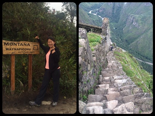 Descente du Huayna Picchu avec escaliers qui font peur! Je vous dit pas comment j'étais accrochée au mur en descendant. ;-(