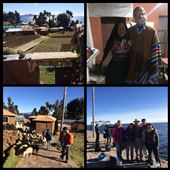 Vue depuis la maison où nous avons passés la nuit chez l'habitant. Habits typiques des gens de l'île d'Amantani. Notre guide et les deux allemandes sur le quai. : by finally, Views[367]