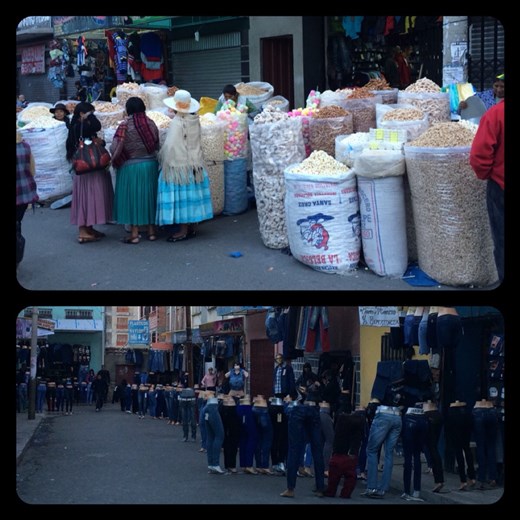 La Paz est très intéressante comme par exemple, chaque rue à son thème: les jeans ou les sacs de mais ou autres céréales soufflées en vrac. Sinon t'as de tout la rue des dentifrices et brosses à dents, puis des chaussettes et culottes puis de l'alcool puis de la vaisselle, etc. 