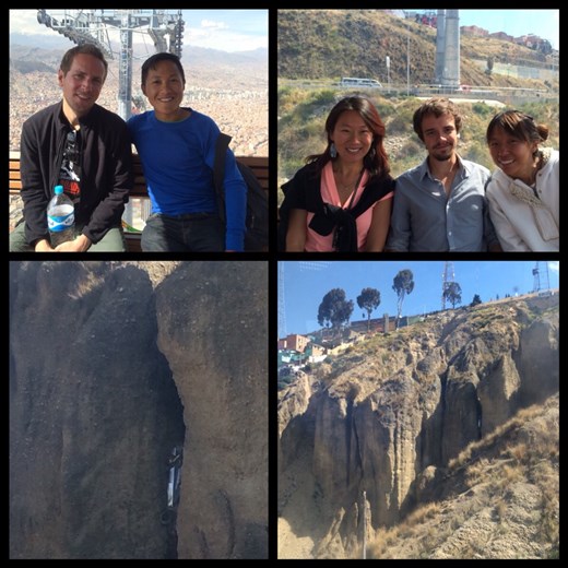 Same people we met on the Death Road trip. We took the cable car to a nice lookout. Look a little closer at the bottom photos ... yes it's a car! Not sure how it got there