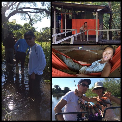 Searching fo anacondas - didn't find any. Fishing for piranhas - and yes, we did get to eat them for dinner. 