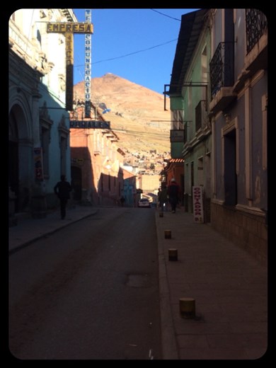 Nice view of the Cerro Rico (Rich Mountain, the mountain where the mines are) from in town in Potosi. 