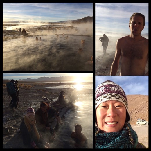 Kurt a été très courageux de braver le froid glacial -10 degrésC à 7h du matin pour se tremper dans les eaux thermales naturelles. Moi je n'ai pas pu, tout habillée je me les gelais déjà trop alors juste l'idée de devoir se changer au froid dehors c'était même pas possible.  Mais il faisait 25 degrés C dans l'eau, et selon Kurt c'était fabulous!