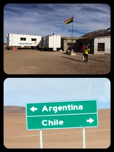 Frontière Bolivie-Chili. Direction San Pedro de Atacama. Bye bye Bolivie! C'est triste de quitter la Bolivie car on s'y est habitué mais c'est aussi chouette de découvrir un nouveau pays. 
