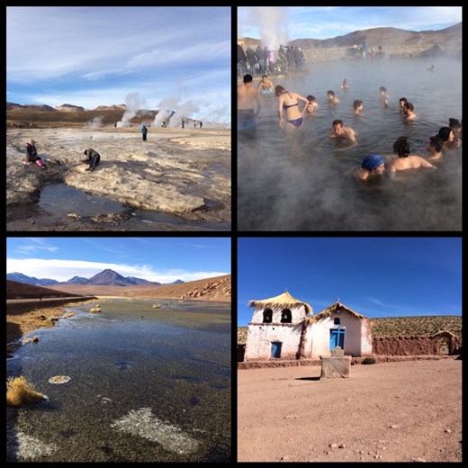 Tatio geysers near San Pedro de Atacama. Had to wake up at 4:30 for this excursion!?! But the thermal bath was actually chilly. :-( Not fun for Kurt. 