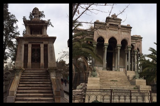 Original mausoleum ( Taj Mahal, Maya temple, etc) in Santiago cemetery. People compete to have the most impressive and fanciest mausoleum. 