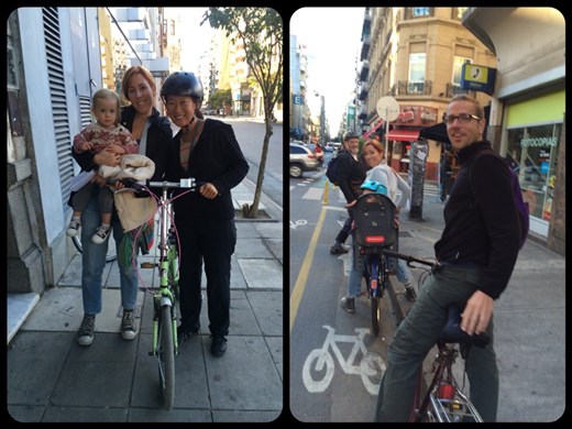Biking the streets of Buenos Aires with Laura, Ariel and tiny happy Helena. 