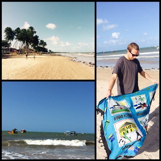 Kurt's new pareo. People in Brazil don't bring their towel to the beach but instead they bring their pareo; because it's so hot that you dry very quickly. 