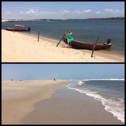 Notre bateau-barque, attention quand ça tangue. Plage à perte de vue. 