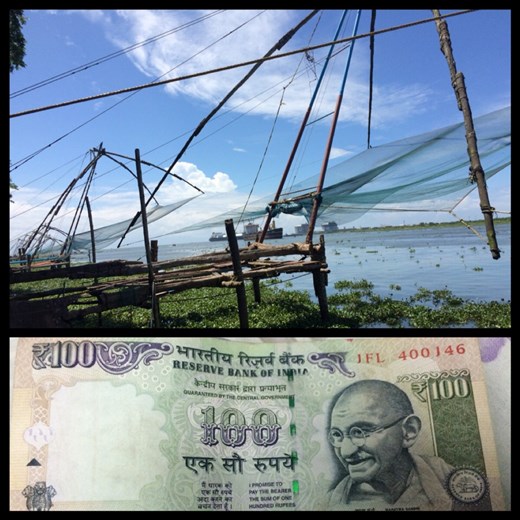 Chinese fishing nets. Gandhi is on all the bills in India. 