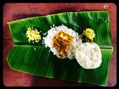 Delicious vegetarian thali served on a banana leaf for lunch. : by finally, Views[550]