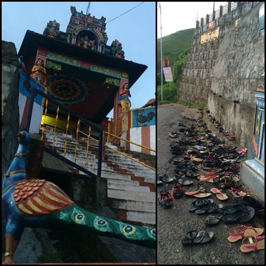 Hindu temple in Munnar. Notice all the shoes on the ground. You have to take off your shoes every time you enter a temple, a house, a hotel even stores sometimes. 