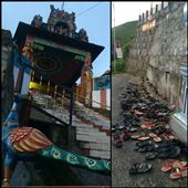 Hindu temple in Munnar. Notice all the shoes on the ground. You have to take off your shoes every time you enter a temple, a house, a hotel even stores sometimes. : by finally, Views[619]