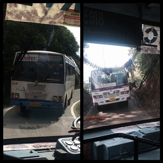 Pas bien d'être tout devant dans le bus; on voit trop de choses... 