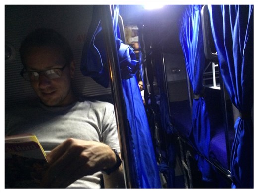 AC sleeper bus! Bit of reading before lights out. 