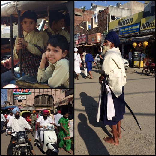 Arrivée en tuk tuk à Amristar, ville majoritairement Sikh. Sikh typique avec son grand poignard à la ceinture. 