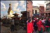 Nous sommes arrivés en même temps qu'une genre de procession de femmes toutes vêtues de rouge qui faisaient le tour du stupa (la coupole blanche surmonté des yeux de bouddha en or).  Elles sont hindoues (comme la plupart des népalais) mais la mélange du bouddhisme et du hindouisme est très courant. : by finally, Views[271]